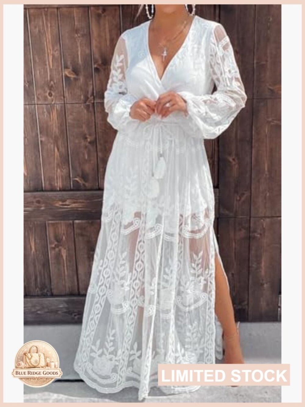 Womens V Neck Floral Embroidered Lace Maxi Dress Short Sleeve Slit Bridesmaid - Picture 5 of 5